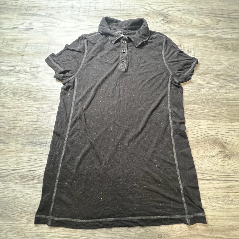 Helix Polo‎ Shirt Mens Small Dark Grey Short Sleeve Contrast Stitch Distressed